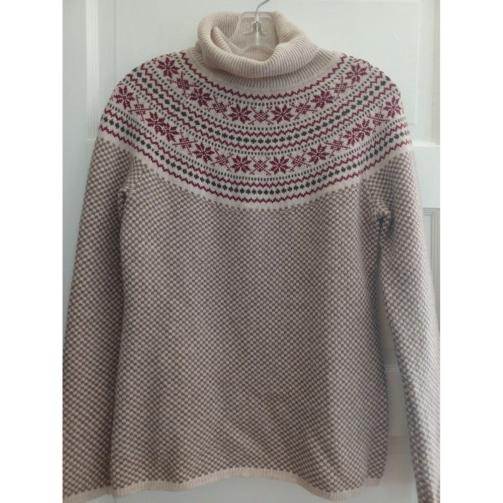 Brooks Brothers beige Fair Isle turtleneck Merino wool sweater S Scandi preppy